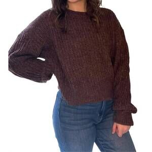 NEW MISS LOVE solid ribbed knit drop shoulder sweater in chocolate brown